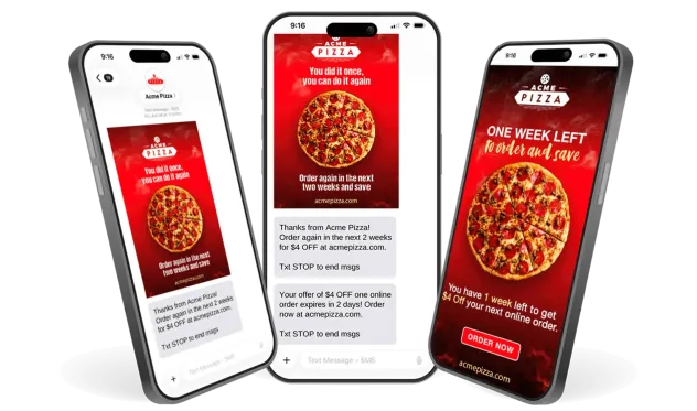 HungerRush 360 Marketing HungerRush restaurant marketing campaigns displayed across three smartphones